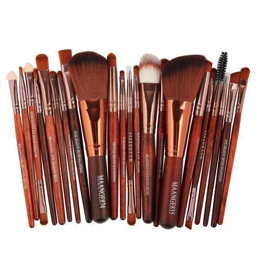 22 Piece Cosmetic Makeup Brush Set Make Up AZMBeauty Brown 
